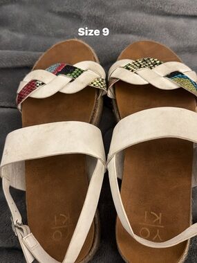 Yoki White Braided Strap Sandals with Multicolor Snake-Print Accents